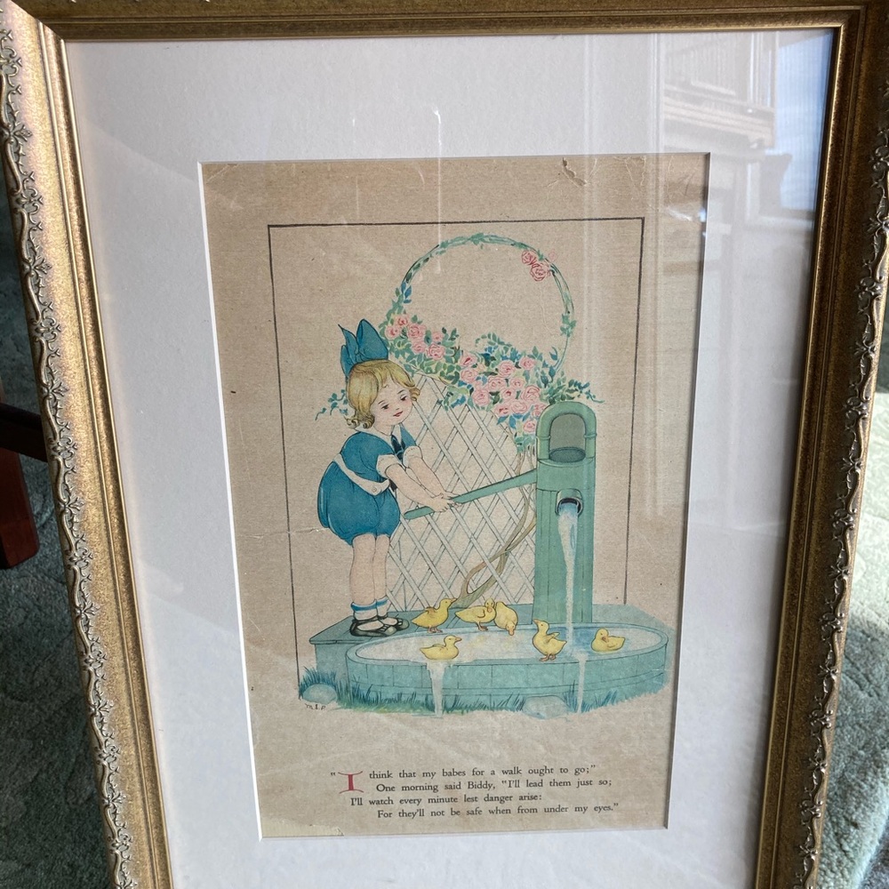 Vintage duck nursery rhyme framed page